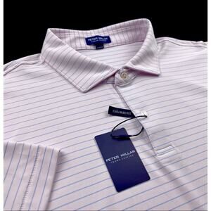 Peter Millar Crown Crafted Performance Striped Polo Shirt Misty Rose 2XL $110